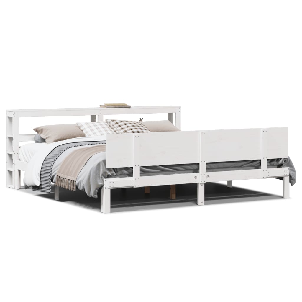 Bed Frame with Headboard without Mattress White 180x200 cm Super King
