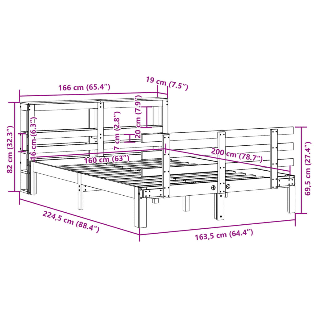 Bed Frame with Headboard without Mattress 160x200 cm