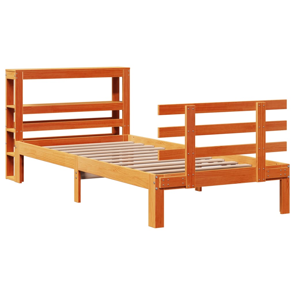 Bed Frame with Headboard without Mattress Wax Brown 100x200 cm