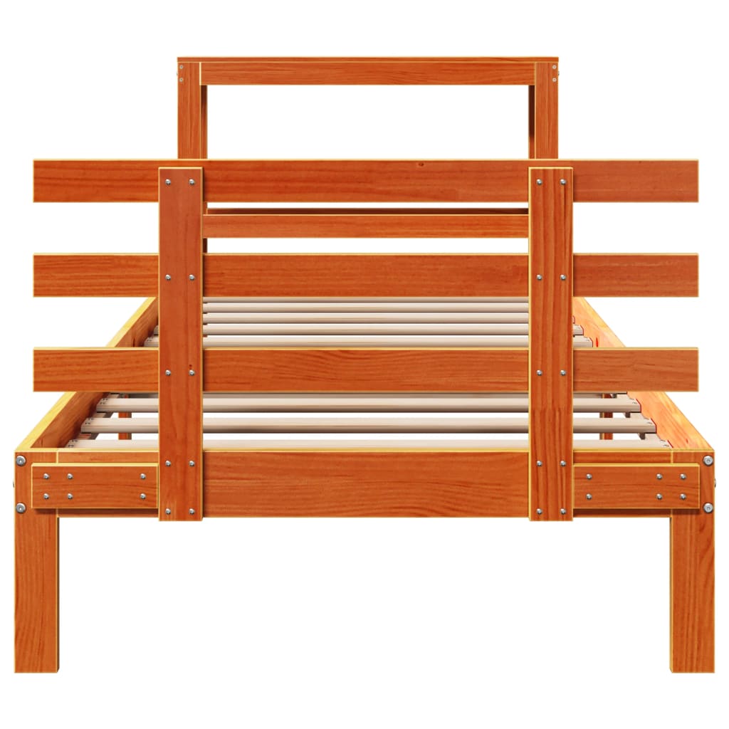 Bed Frame with Headboard without Mattress Wax Brown 100x200 cm