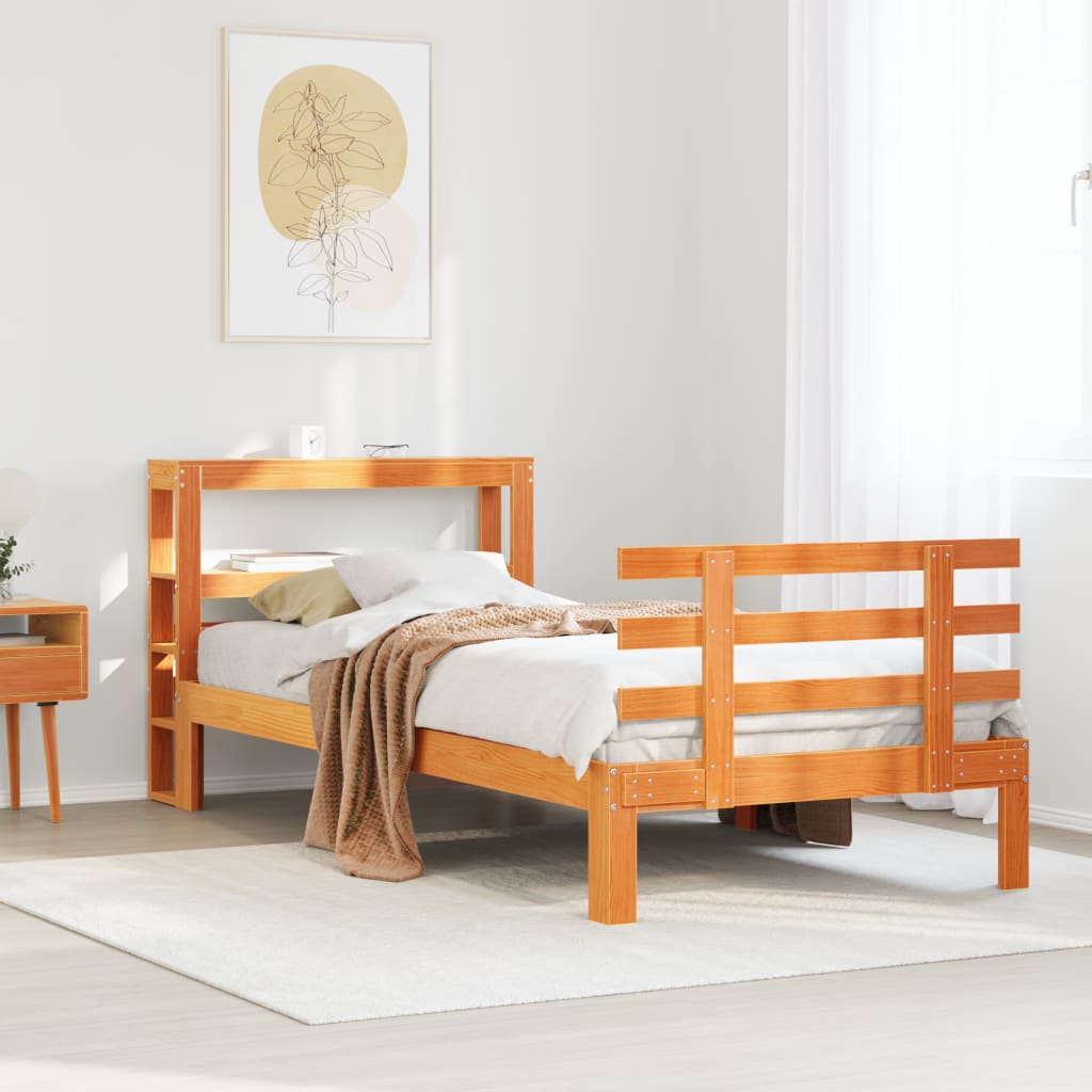 Bed Frame with Headboard without Mattress Wax Brown 100x200 cm