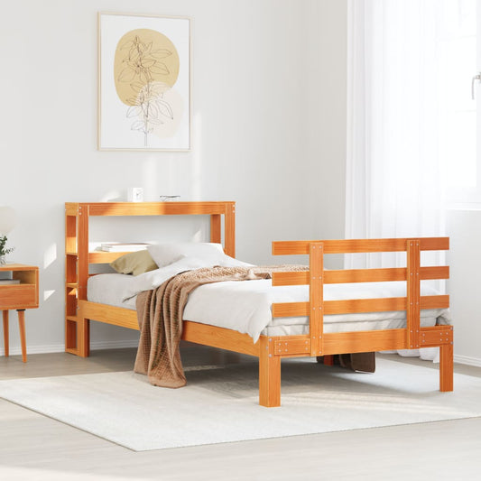 Bed Frame with Headboard without Mattress Wax Brown 100x200 cm