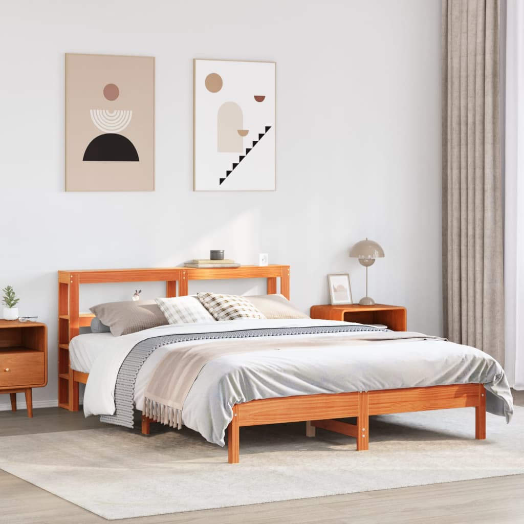 Bed Frame without Mattress Wax Brown 150x200 cm King Size Solid Wood Pine