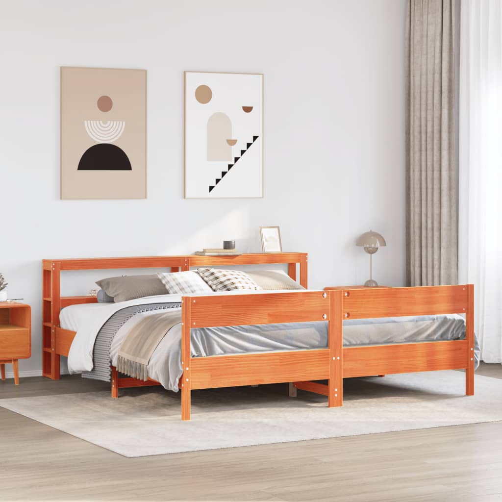 Bed Frame without Mattress Wax Brown 180x200 cm Super King Solid Wood Pine