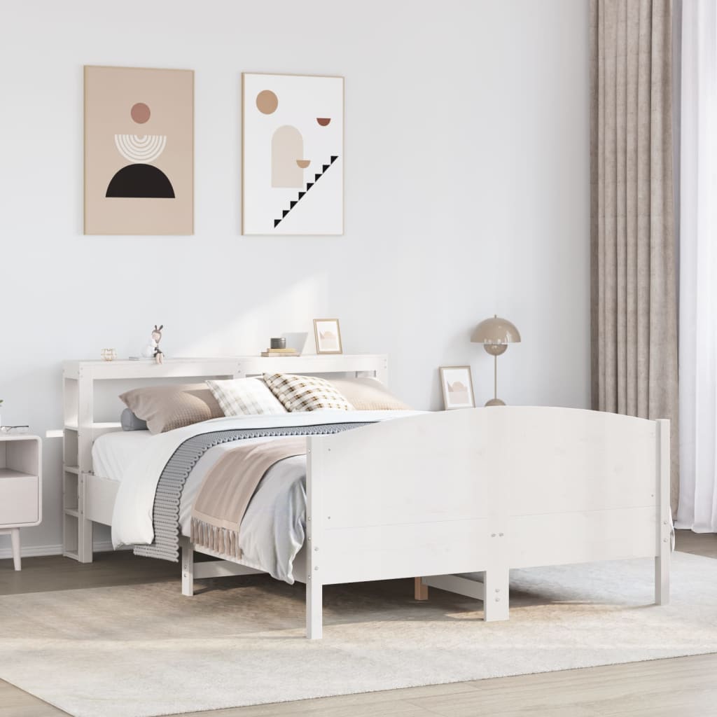 Bed Frame without Mattress White 150x200 cm King Size Solid Wood Pine