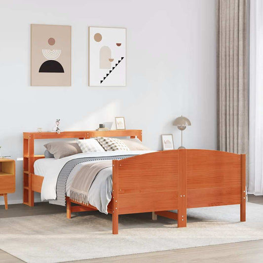 Bed Frame without Mattress Wax Brown 135x190 cm Double Solid Wood Pine
