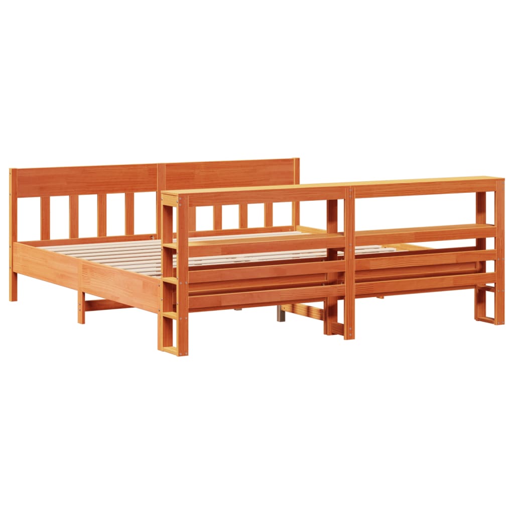 Bed Frame without Mattress Wax Brown 200x200 cm Solid Wood Pine
