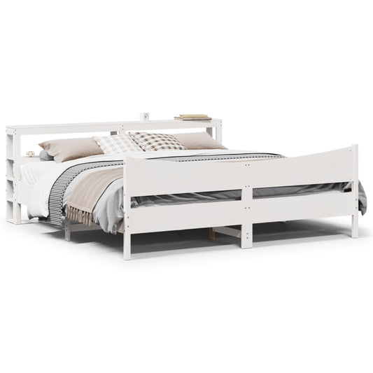 Bed Frame with Headboard White 200x200 cm Solid Wood Pine