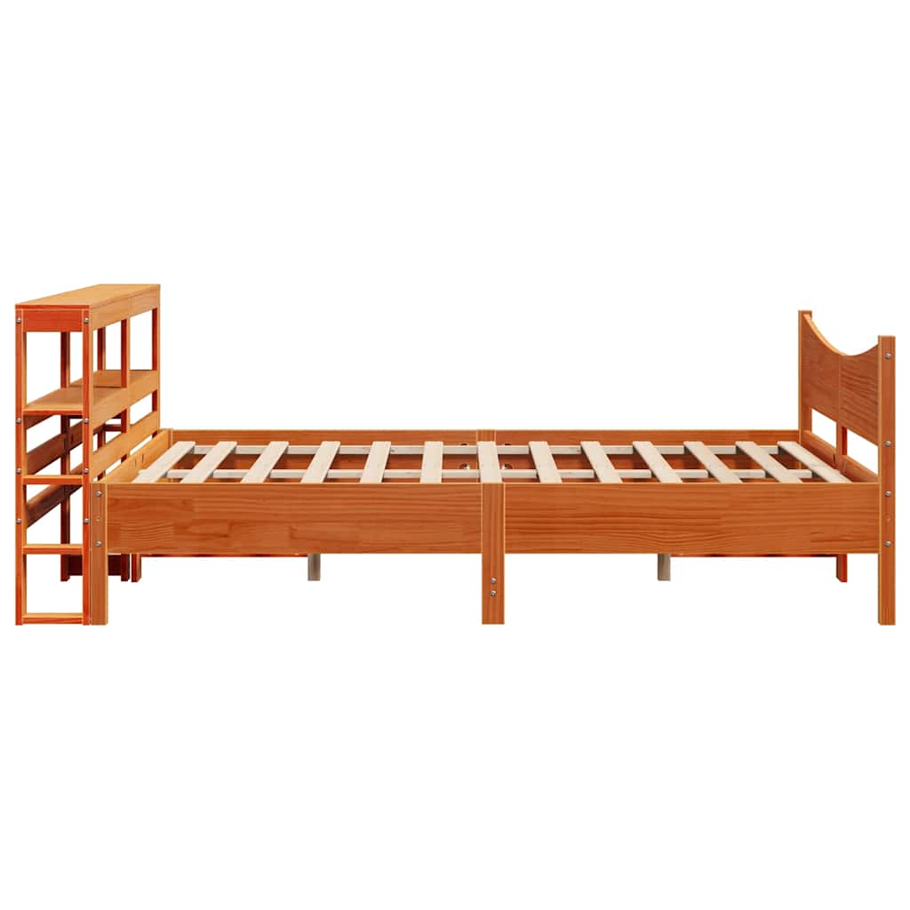 Bed Frame with Headboard Wax Brown 150x200 cm King Size Solid Wood Pine