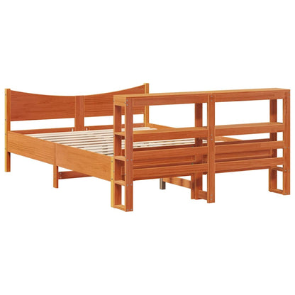 Bed Frame with Headboard Wax Brown 150x200 cm King Size Solid Wood Pine