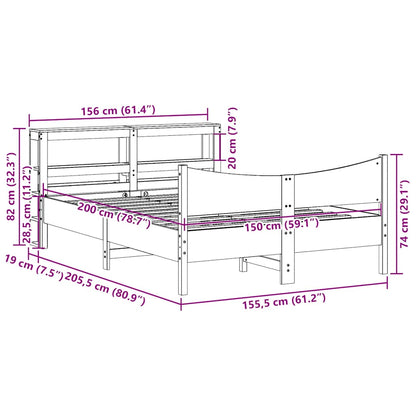 Bed Frame with Headboard Wax Brown 150x200 cm King Size Solid Wood Pine