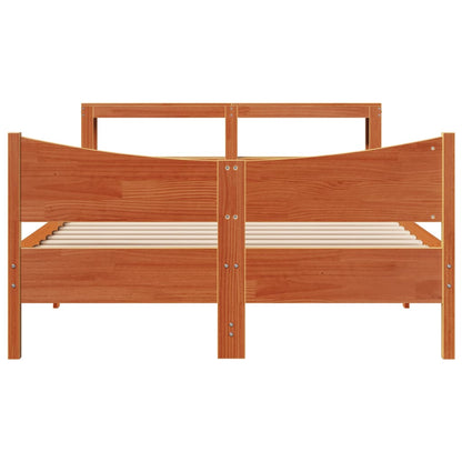 Bed Frame with Headboard Wax Brown 140x200 cm Solid Wood Pine