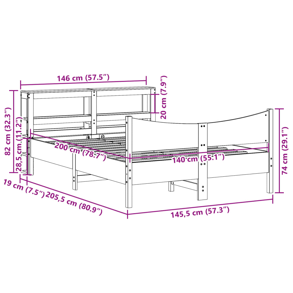 Bed Frame with Headboard Wax Brown 140x200 cm Solid Wood Pine