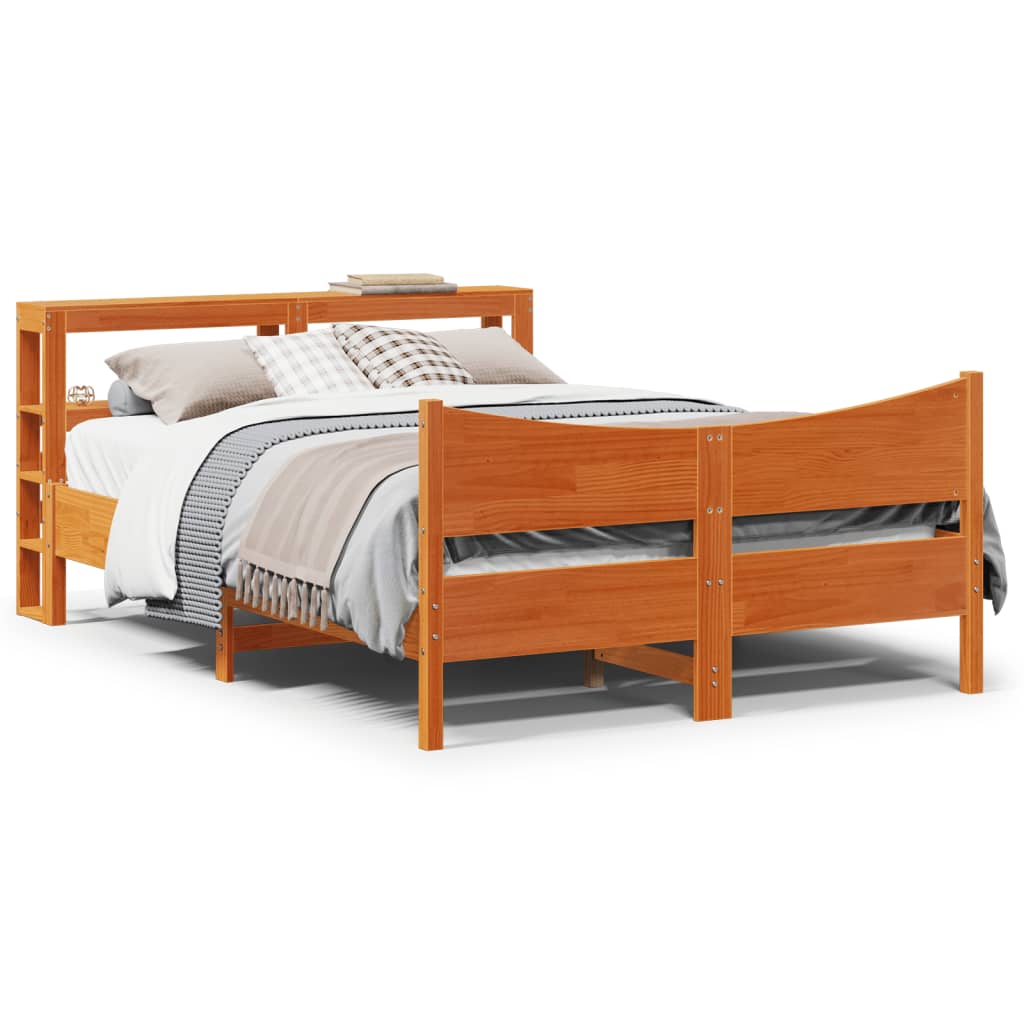 Bed Frame with Headboard Wax Brown 140x200 cm Solid Wood Pine