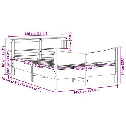 Bed Frame with Headboard White 140x190 cm Solid Wood Pine