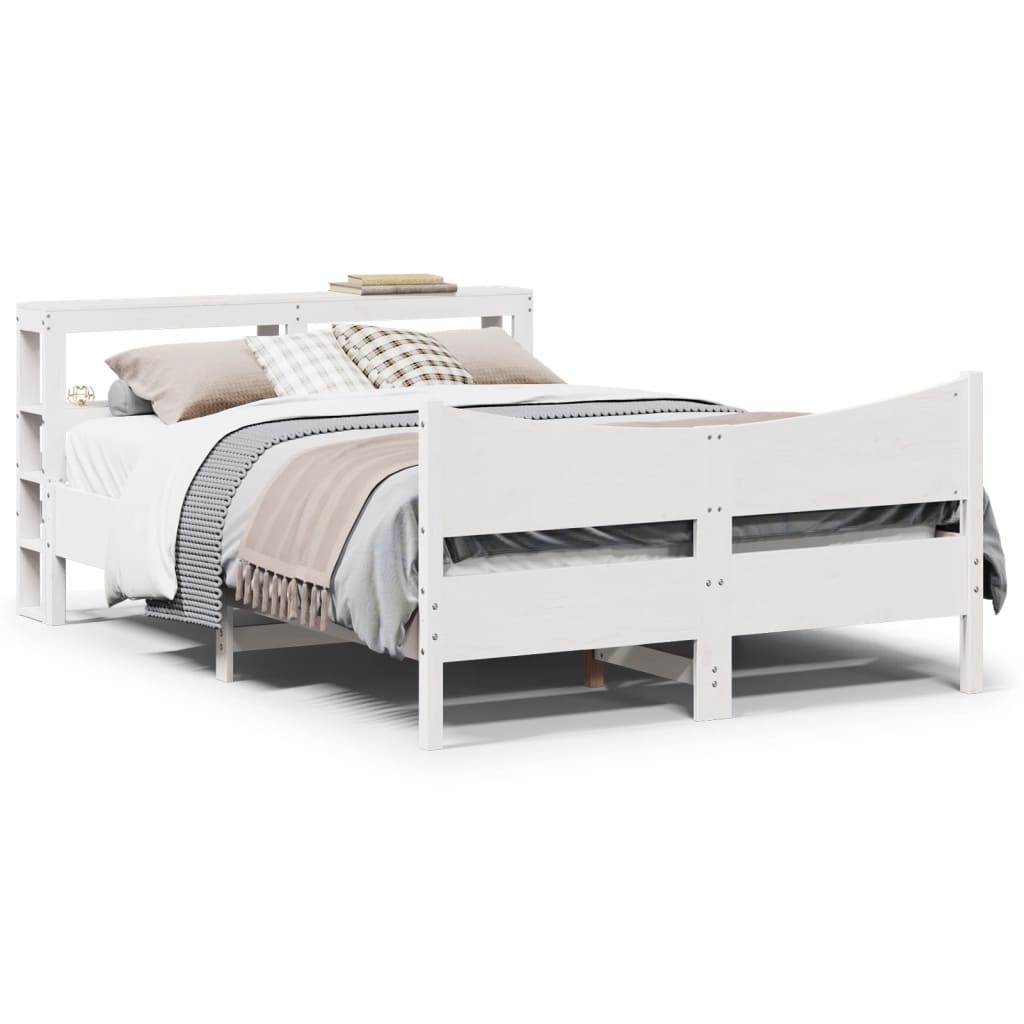 Bed Frame with Headboard White 140x190 cm Solid Wood Pine