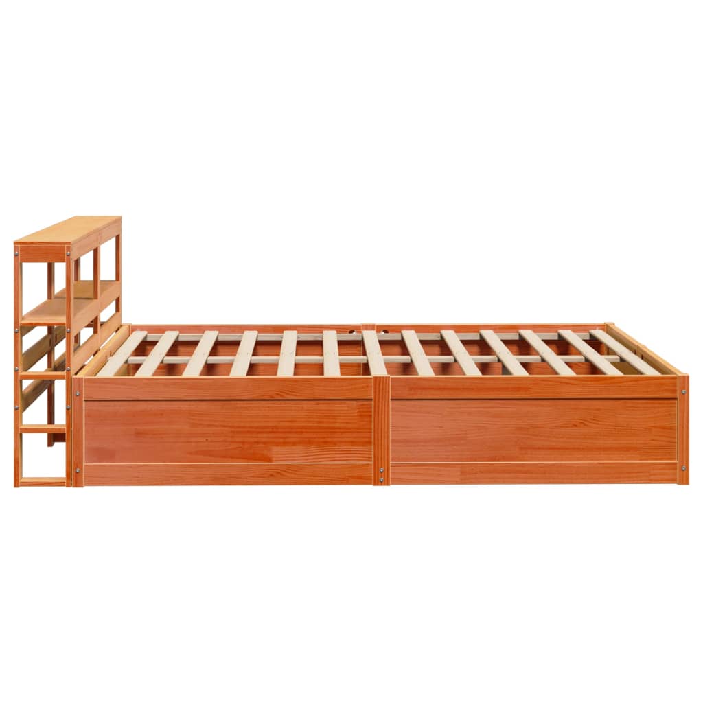 Bed Frame with Headboard Wax Brown 150x200 cm King Size Solid Wood Pine