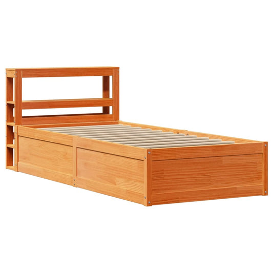Bed Frame with Headboard Wax Brown 100x200 cm Solid Wood Pine