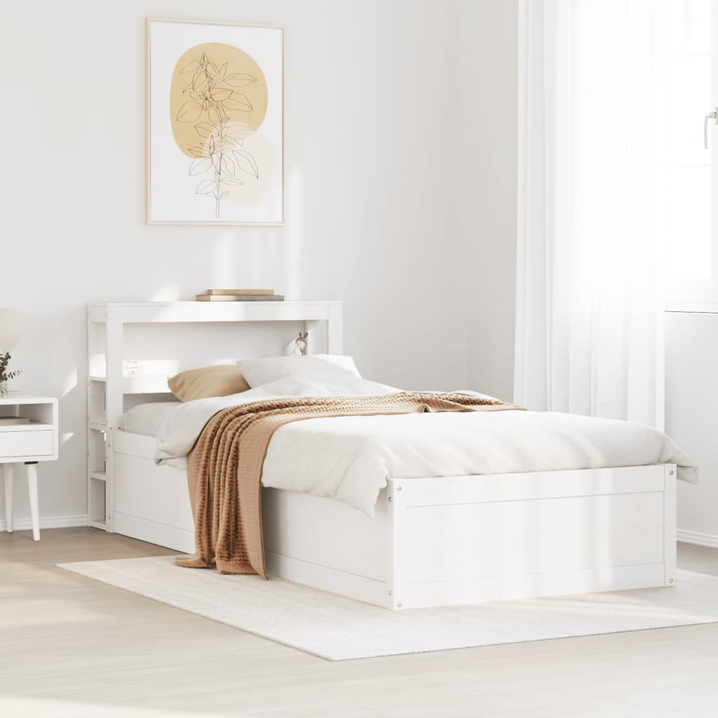 Bed Frame with Headboard White 90x200 cm Solid Wood Pine