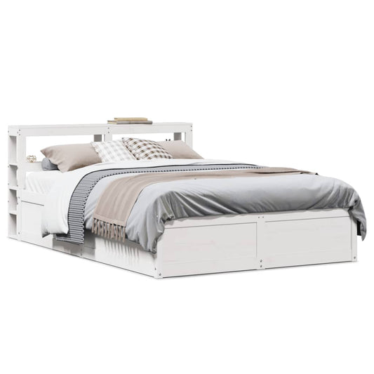 Bed Frame with Headboard White 120x190 cm Small Double Solid Wood Pine
