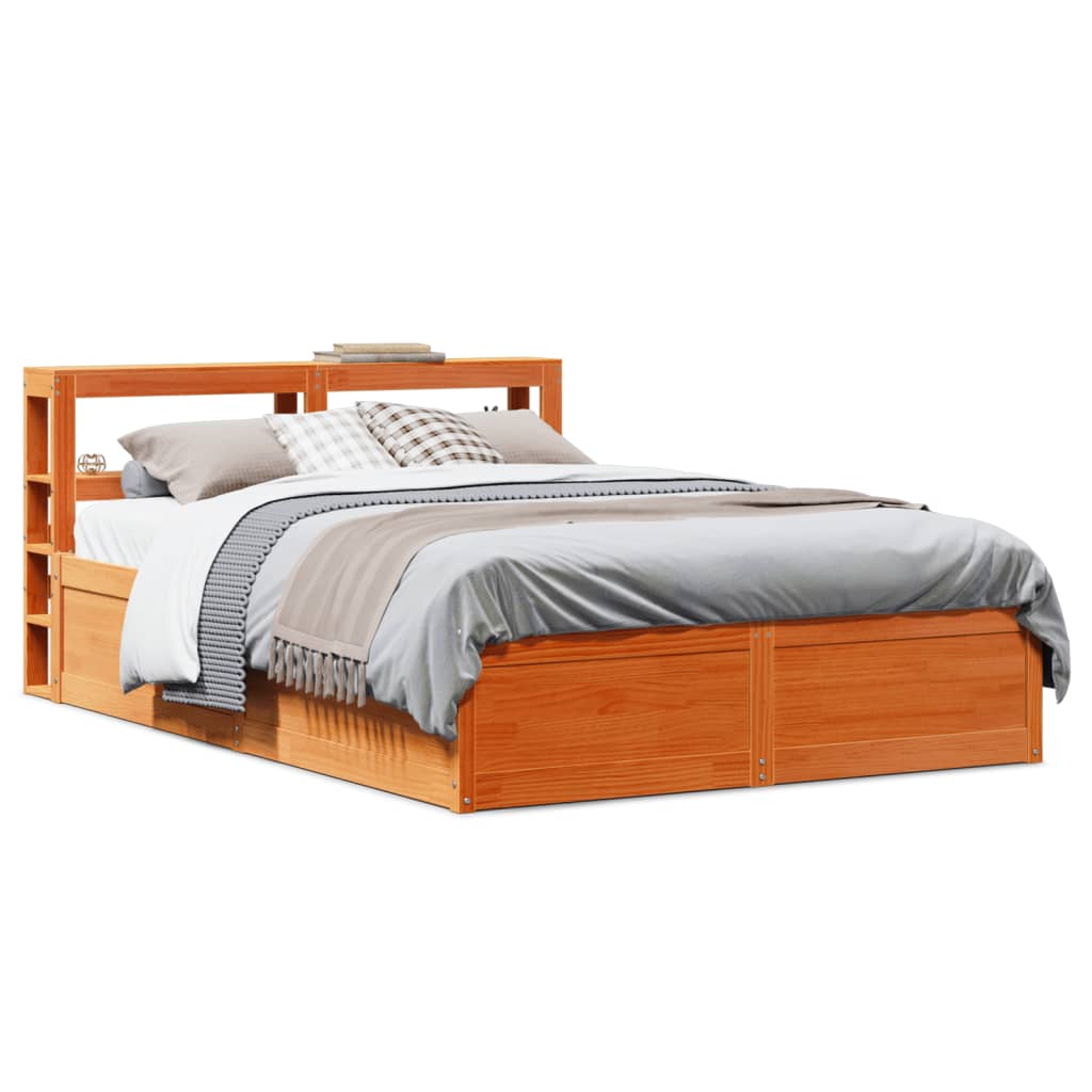 Bed Frame with Headboard Wax Brown 120x190 cm Small Double Solid Wood Pine