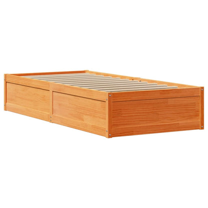 Bed Frame with Headboard Wax Brown 75x190 cm Small Single Solid Wood Pine