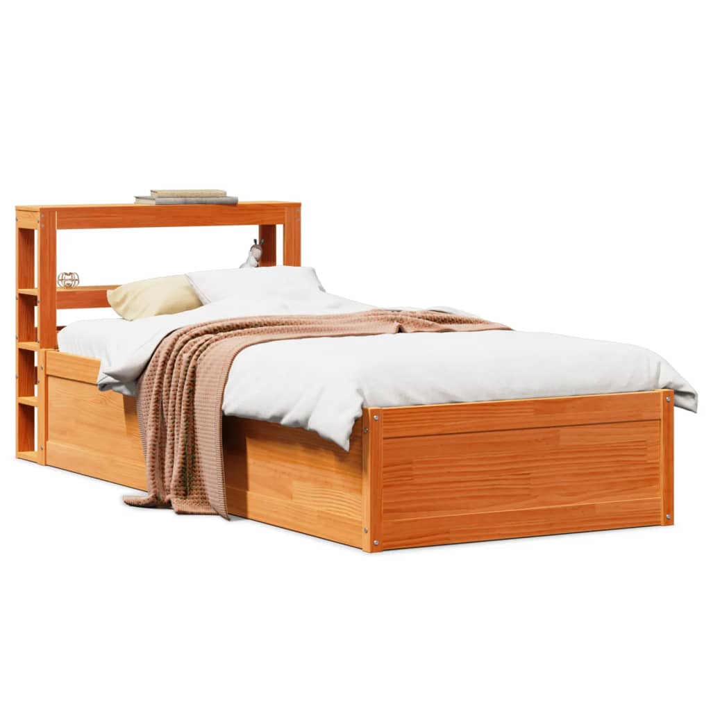 Bed Frame with Headboard Wax Brown 75x190 cm Small Single Solid Wood Pine