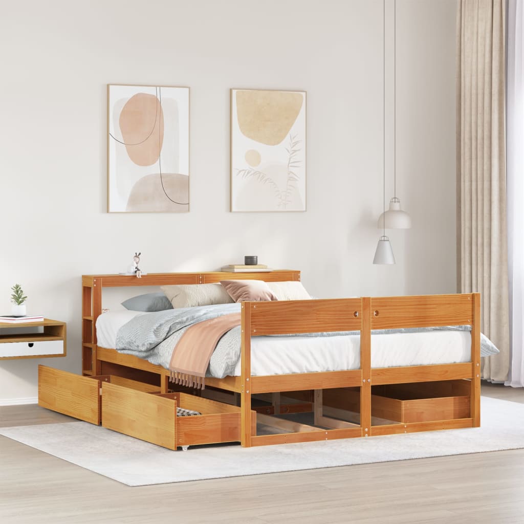 Bed Frame without Mattress Wax Brown 140x190 cm Solid Wood Pine