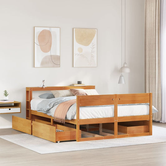 Bed Frame without Mattress Wax Brown 140x190 cm Solid Wood Pine