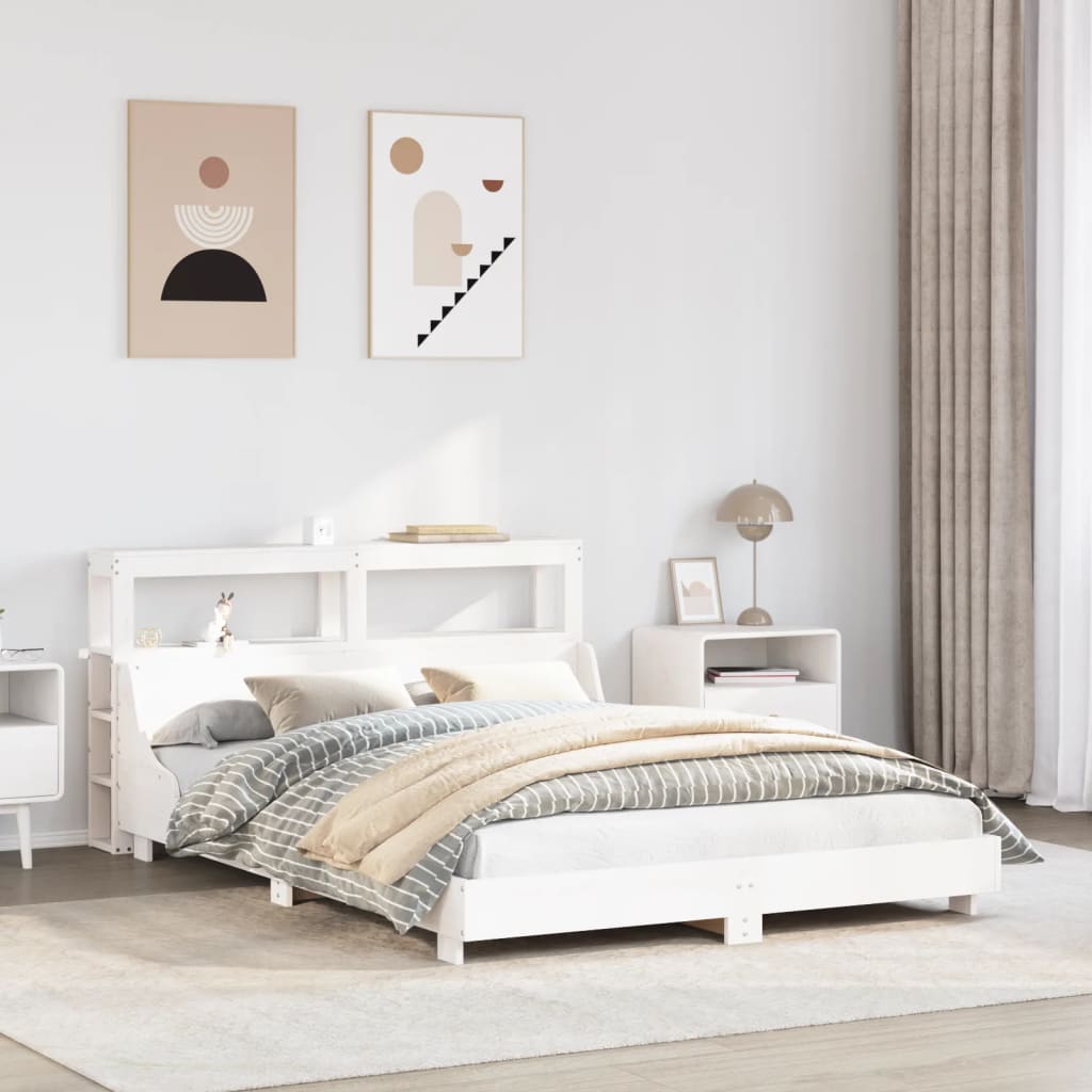 Bed Frame without Mattress White 150x200 cm King Size Solid Wood Pine