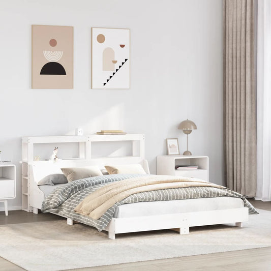 Bed Frame without Mattress White 150x200 cm King Size Solid Wood Pine