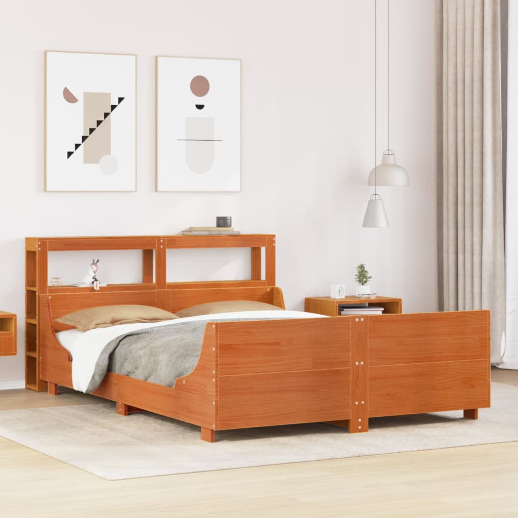 Bed Frame without Mattress Wax Brown 140x200 cm Solid Wood Pine