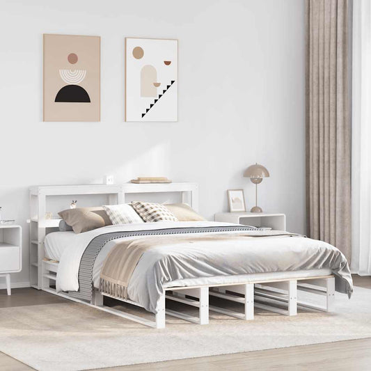 Bed Frame without Mattress White 150x200 cm King Size Solid Wood Pine
