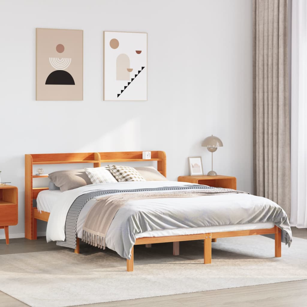 Bed Frame with Headboard without Mattress Wax Brown 120x190 cm Small Double