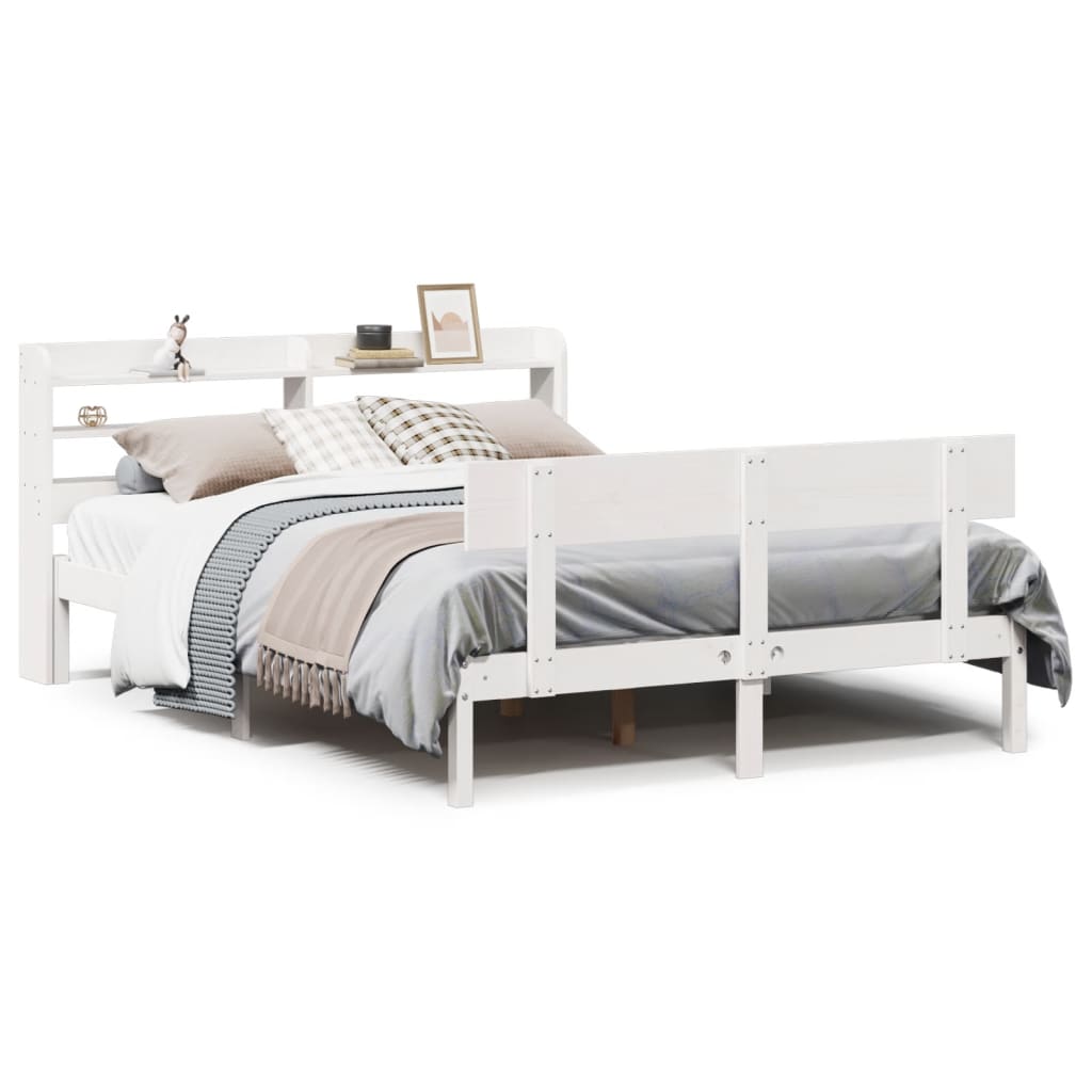 Bed Frame without Mattress White 150x200 cm King Size Solid Wood Pine