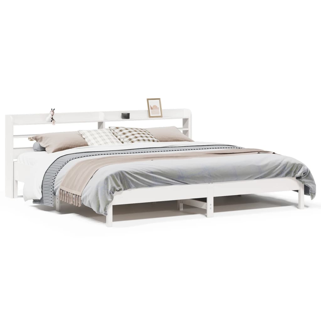 Bed Frame without Mattress White 200x200 cm Solid Wood Pine