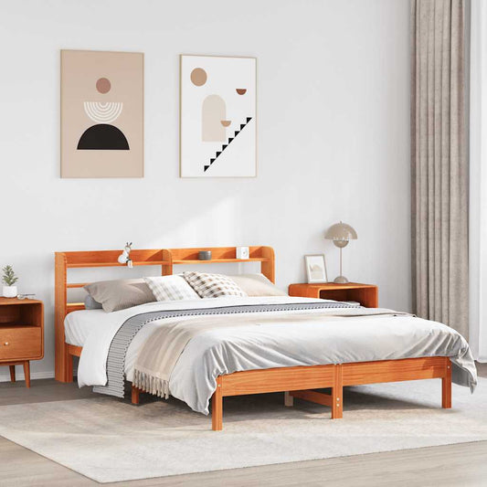 Bed Frame without Mattress Wax Brown 140x200 cm Solid Wood Pine