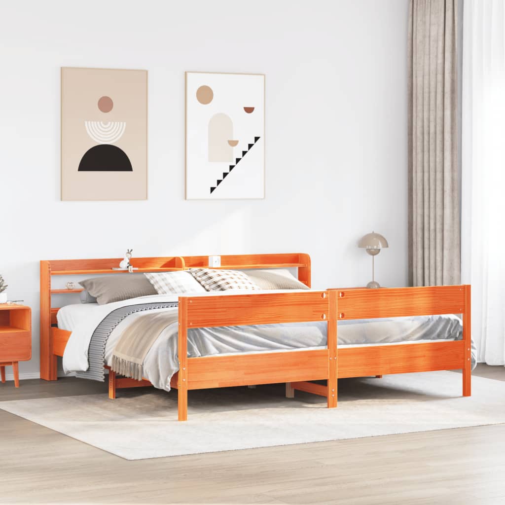 Bed Frame without Mattress Wax Brown 200x200 cm Solid Wood Pine