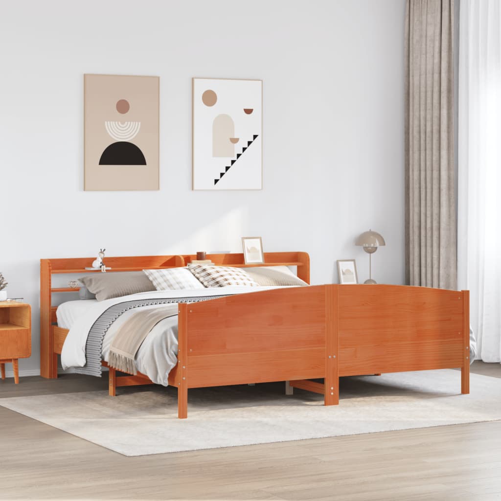 Bed Frame without Mattress Wax Brown 200x200 cm Solid Wood Pine
