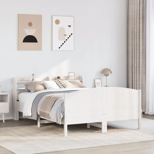 Bed Frame without Mattress White 150x200 cm King Size Solid Wood Pine