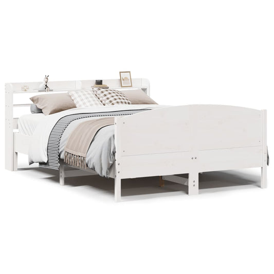 Bed Frame without Mattress White 135x190 cm Double Solid Wood Pine