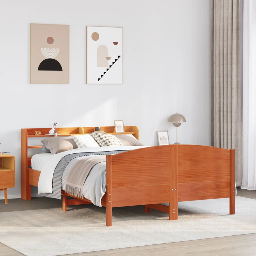 Bed Frame without Mattress Wax Brown 135x190 cm Double Solid Wood Pine