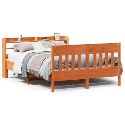 Bed Frame without Mattress Wax Brown 135x190 cm Double Solid Wood Pine