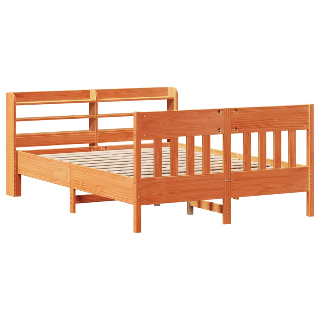 Bed Frame without Mattress Wax Brown 135x190 cm Double Solid Wood Pine