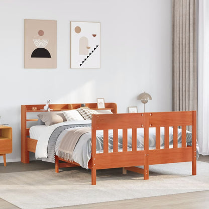 Bed Frame without Mattress Wax Brown 135x190 cm Double Solid Wood Pine