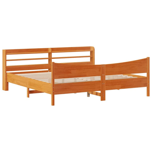 Bed Frame with Headboard Wax Brown 200x200 cm Solid Wood Pine