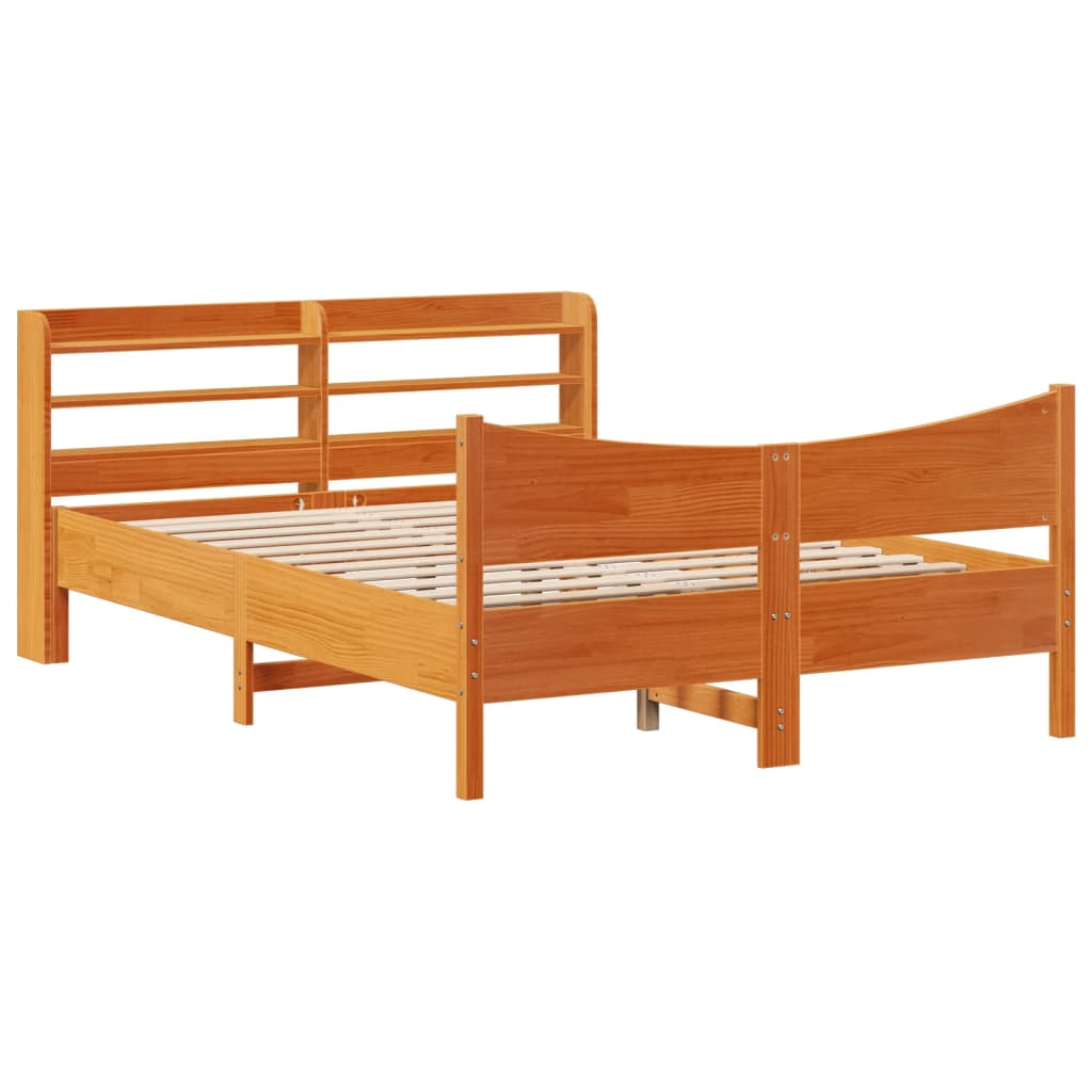 Bed Frame with Headboard Wax Brown 160x200 cm Solid Wood Pine