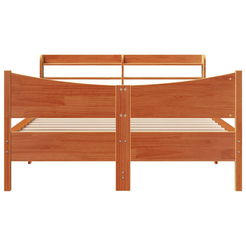 Bed Frame with Headboard Wax Brown 160x200 cm Solid Wood Pine