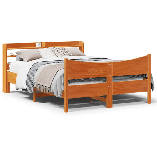 Bed Frame with Headboard Wax Brown 160x200 cm Solid Wood Pine