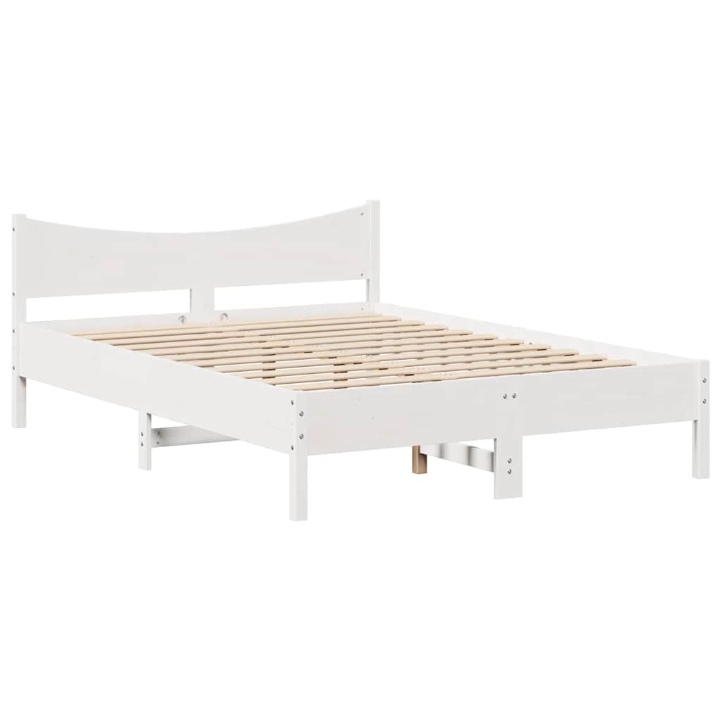 Bed Frame with Headboard White 150x200 cm King Size Solid Wood Pine